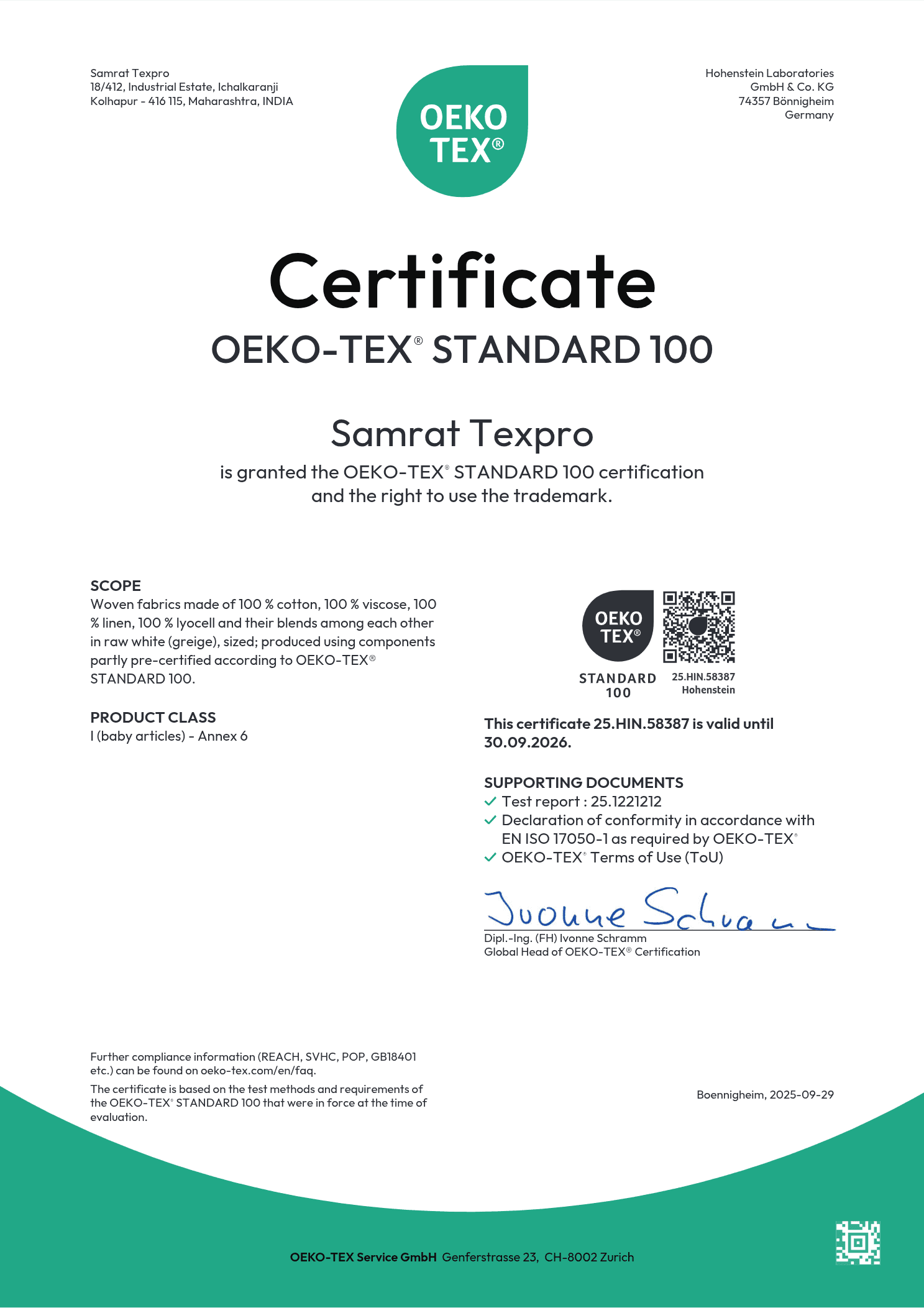 OEKO-TEX Samrat Mills